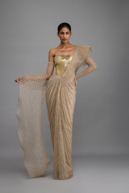 Metallic Corset With Drape And Skirt
