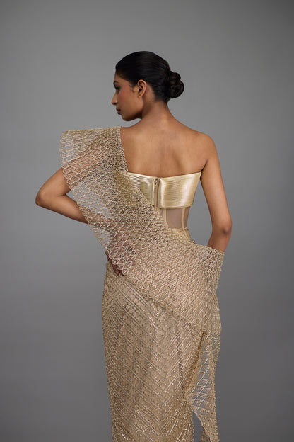 Metallic Corset With Drape And Skirt