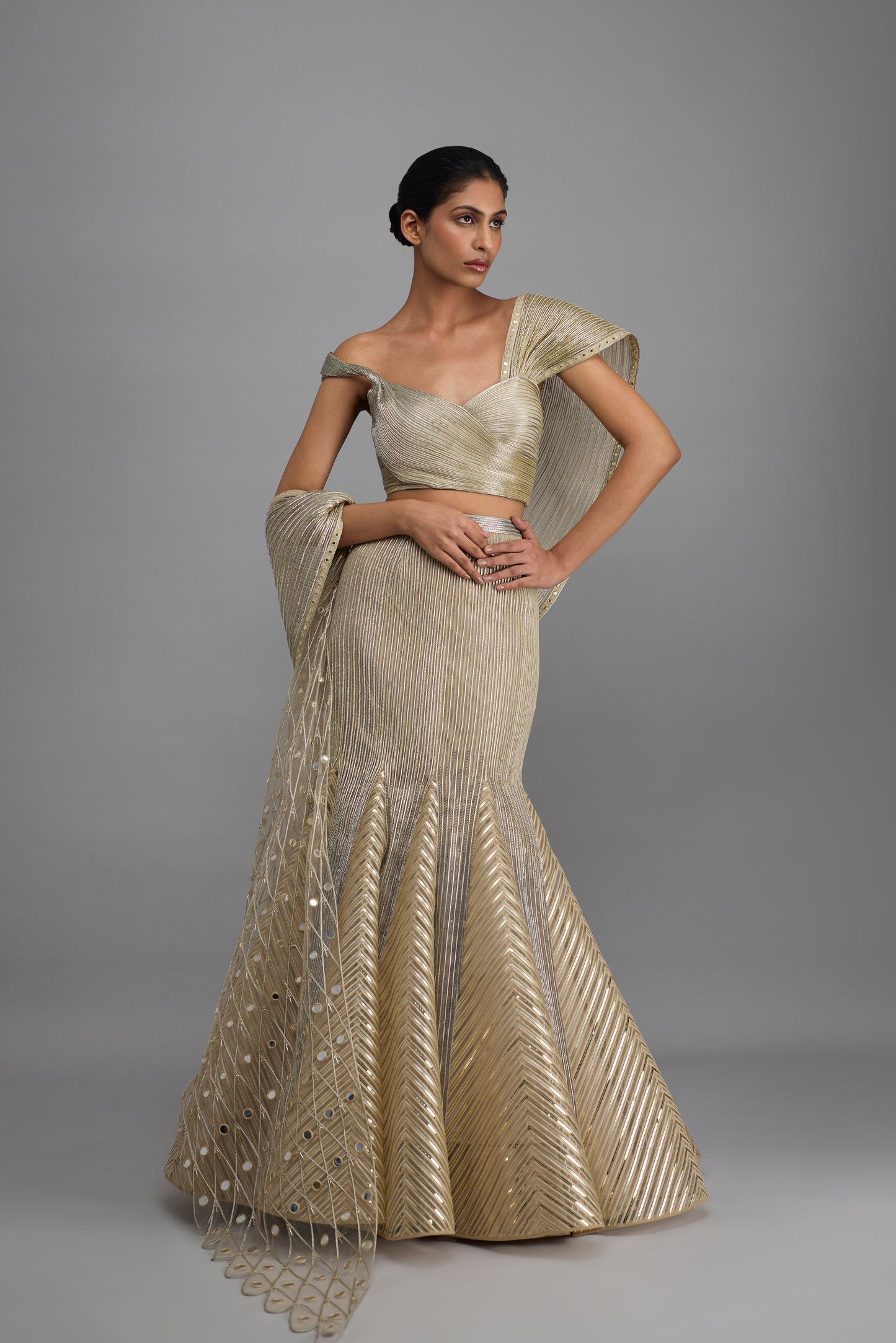 Structured Top And Drape With Fishtail Skirt