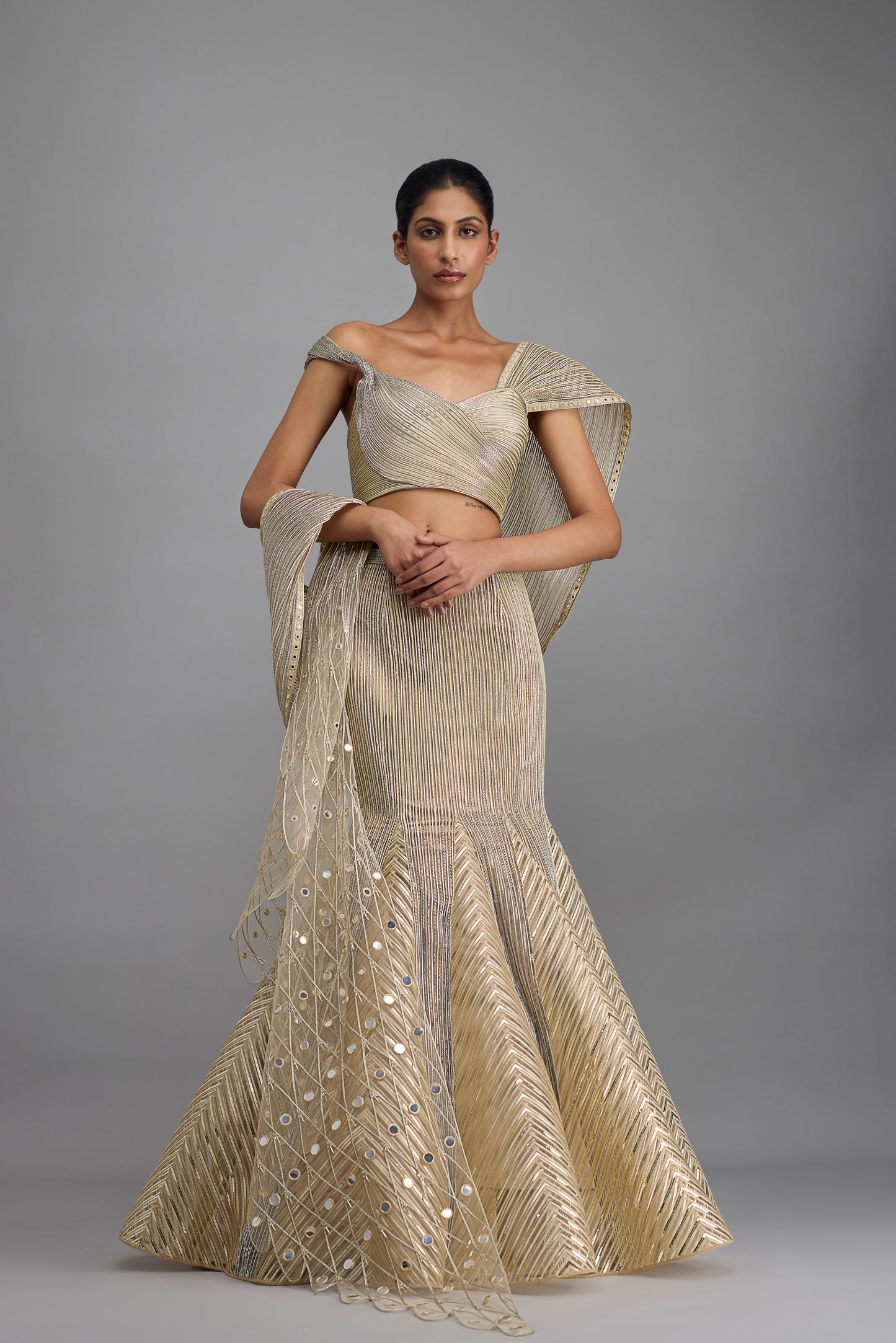 Structured Top And Drape With Fishtail Skirt