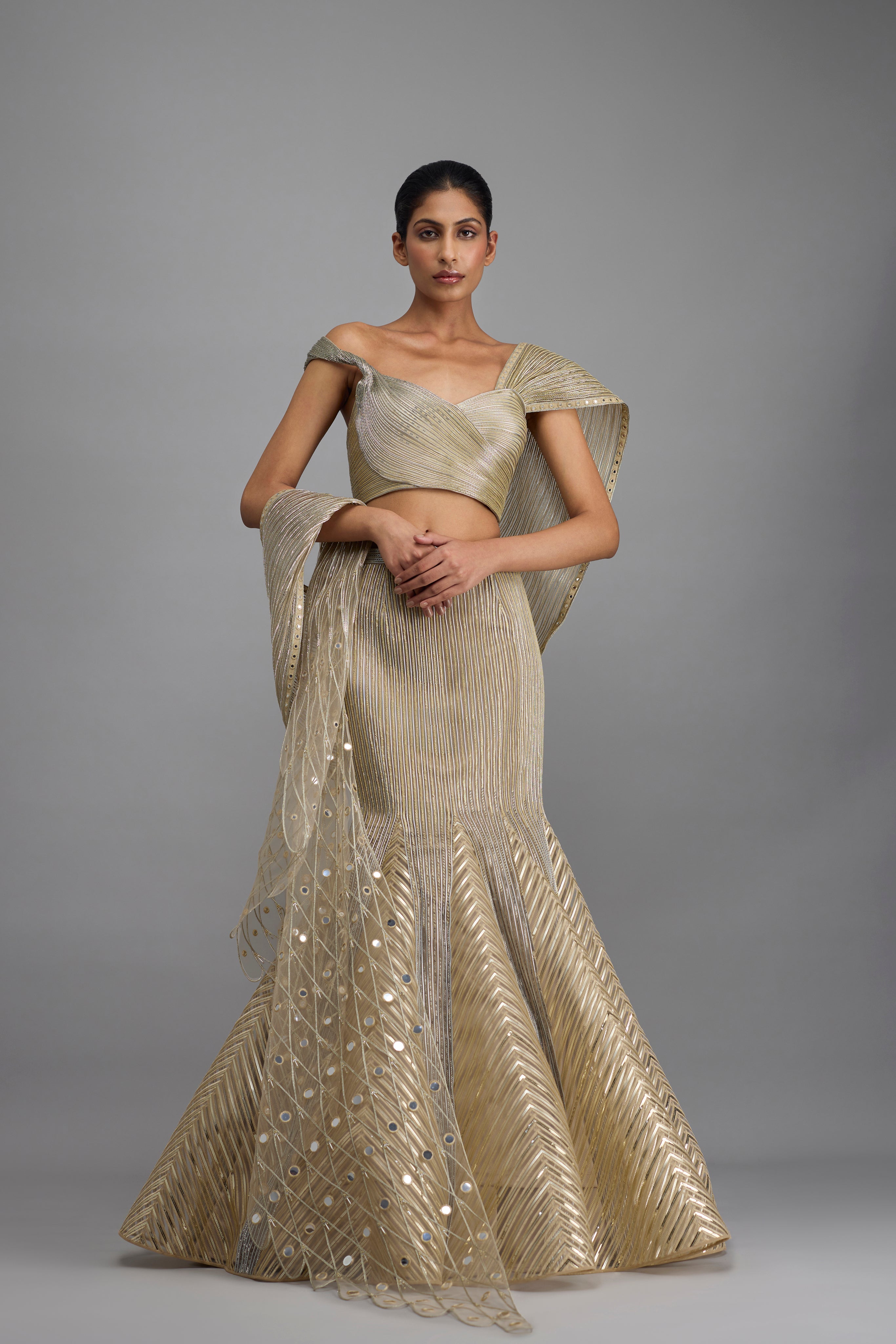 Structured Top And Drape With Fishtail Skirt