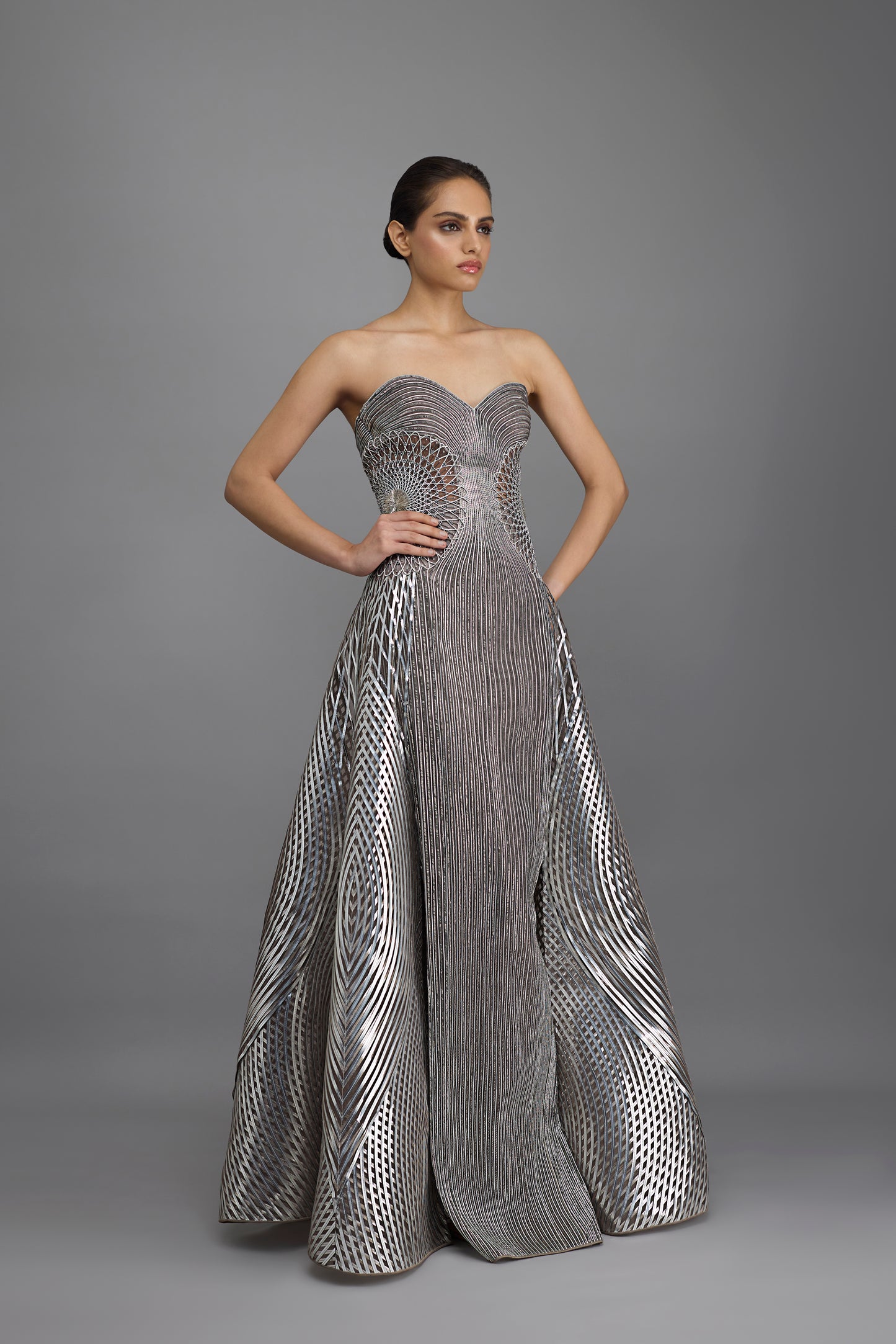 Metallic Tessellation Gown And Cape