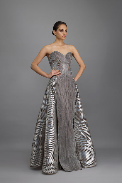 Metallic Tessellation Gown And Cape