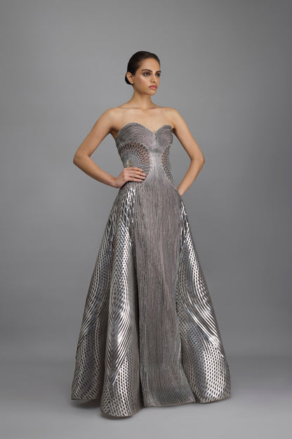 Metallic Tessellation Gown And Cape