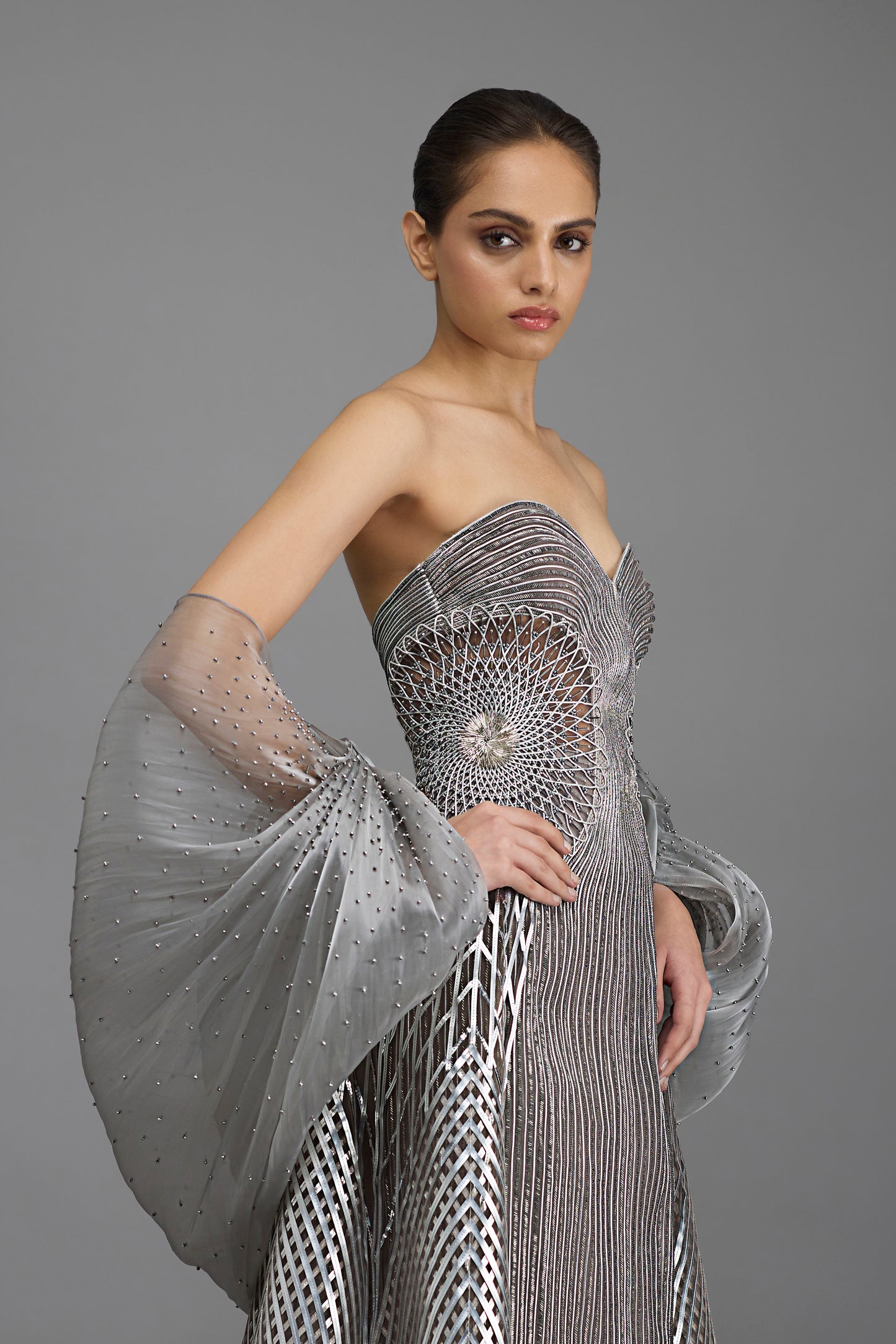 Metallic Tessellation Gown And Cape