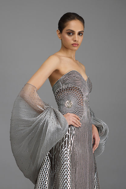 Metallic Tessellation Gown And Cape
