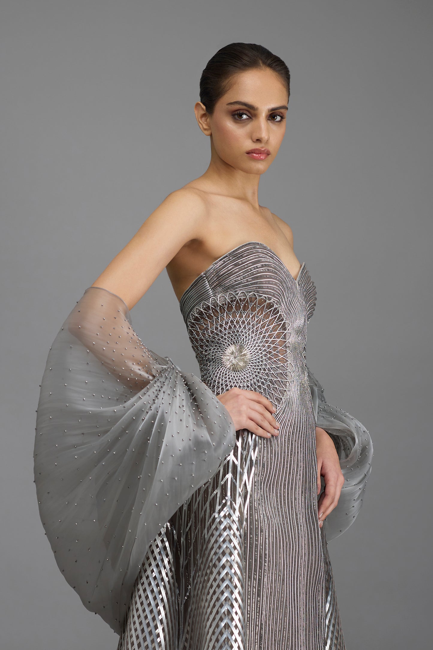 Metallic Tessellation Gown And Cape