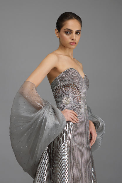Metallic Tessellation Gown And Cape