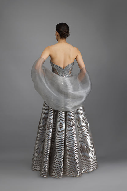 Metallic Tessellation Gown And Cape
