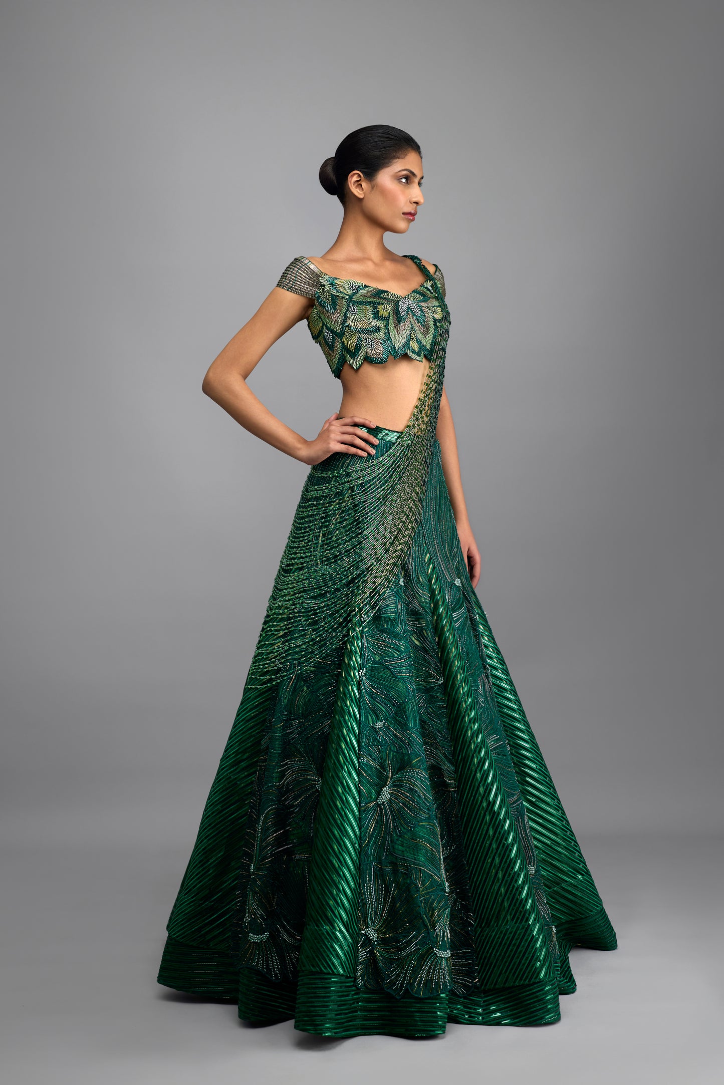 Metallic Supersonic Top With Beaded Drape And Skirt