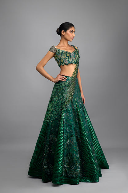 Metallic Supersonic Top With Beaded Drape And Skirt
