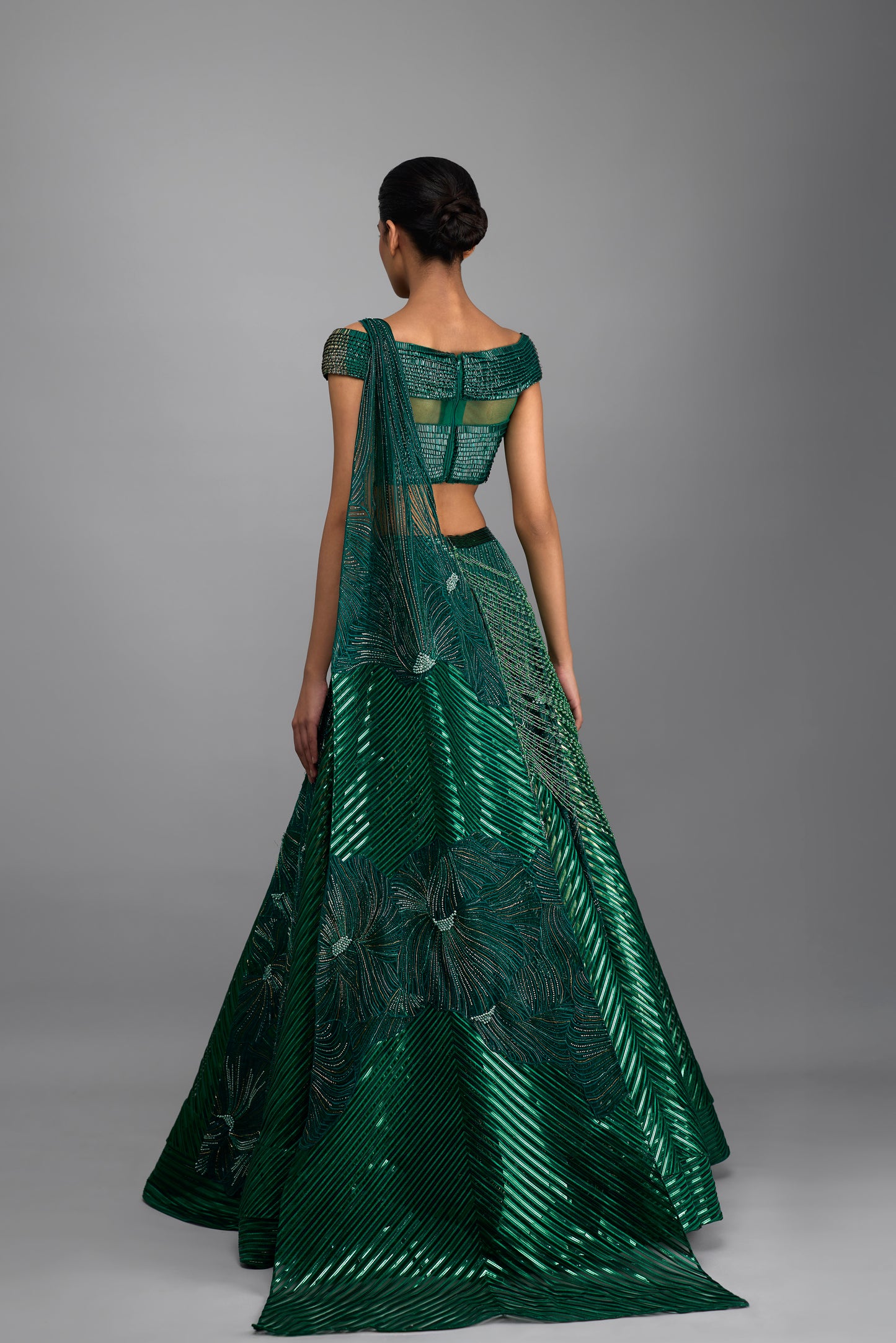 Metallic Supersonic Top With Beaded Drape And Skirt