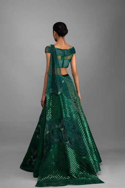 Metallic Supersonic Top With Beaded Drape And Skirt