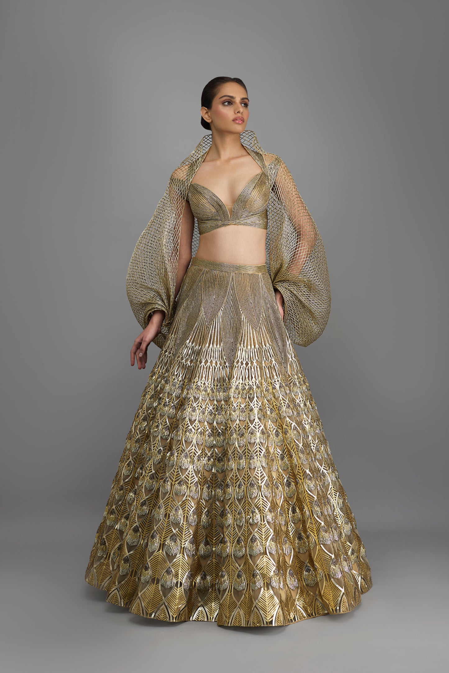 Structured Corded Top And Cape With Skirt