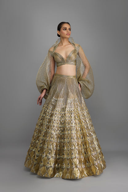 Structured Corded Top And Cape With Skirt