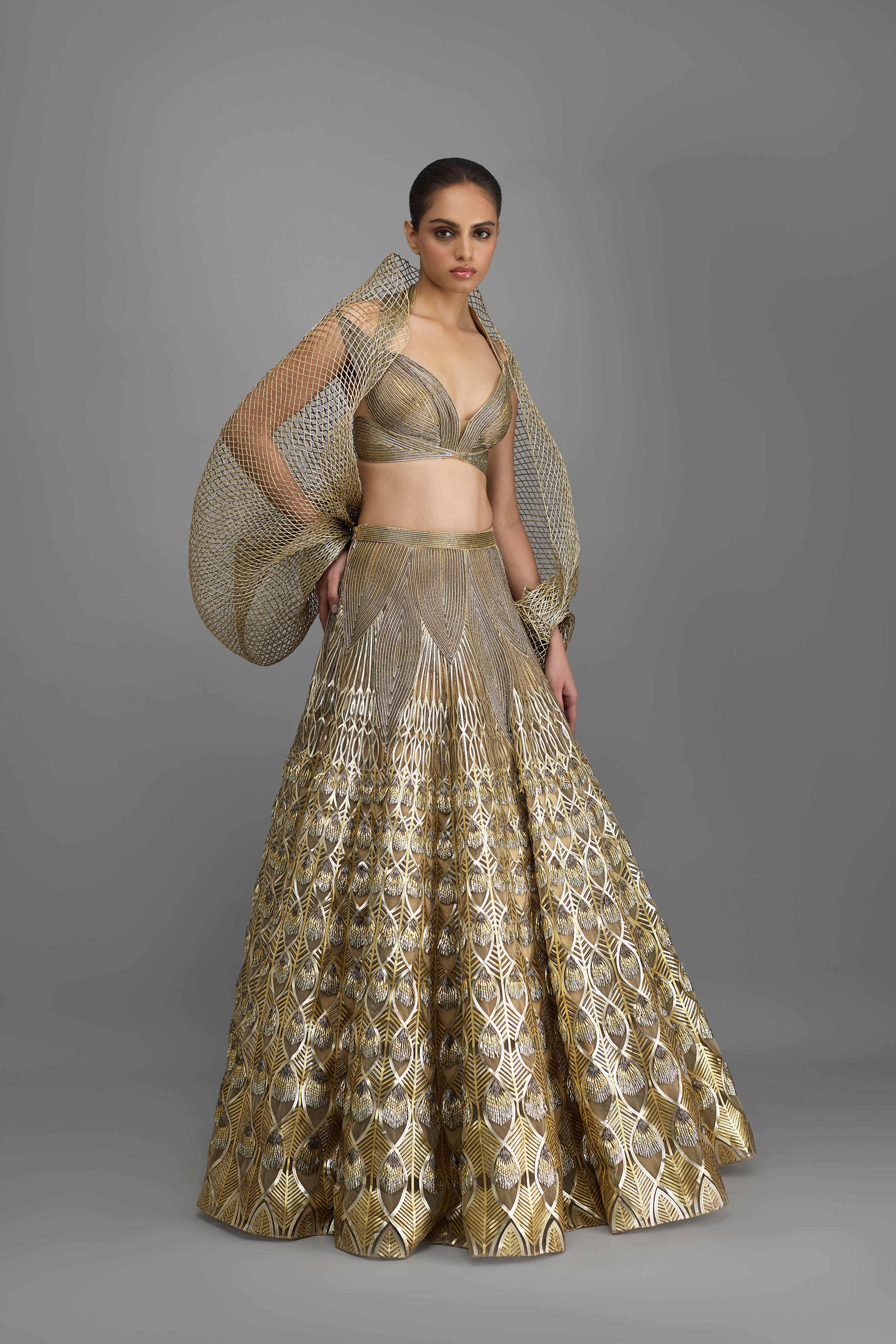 Structured Corded Top And Cape With Skirt