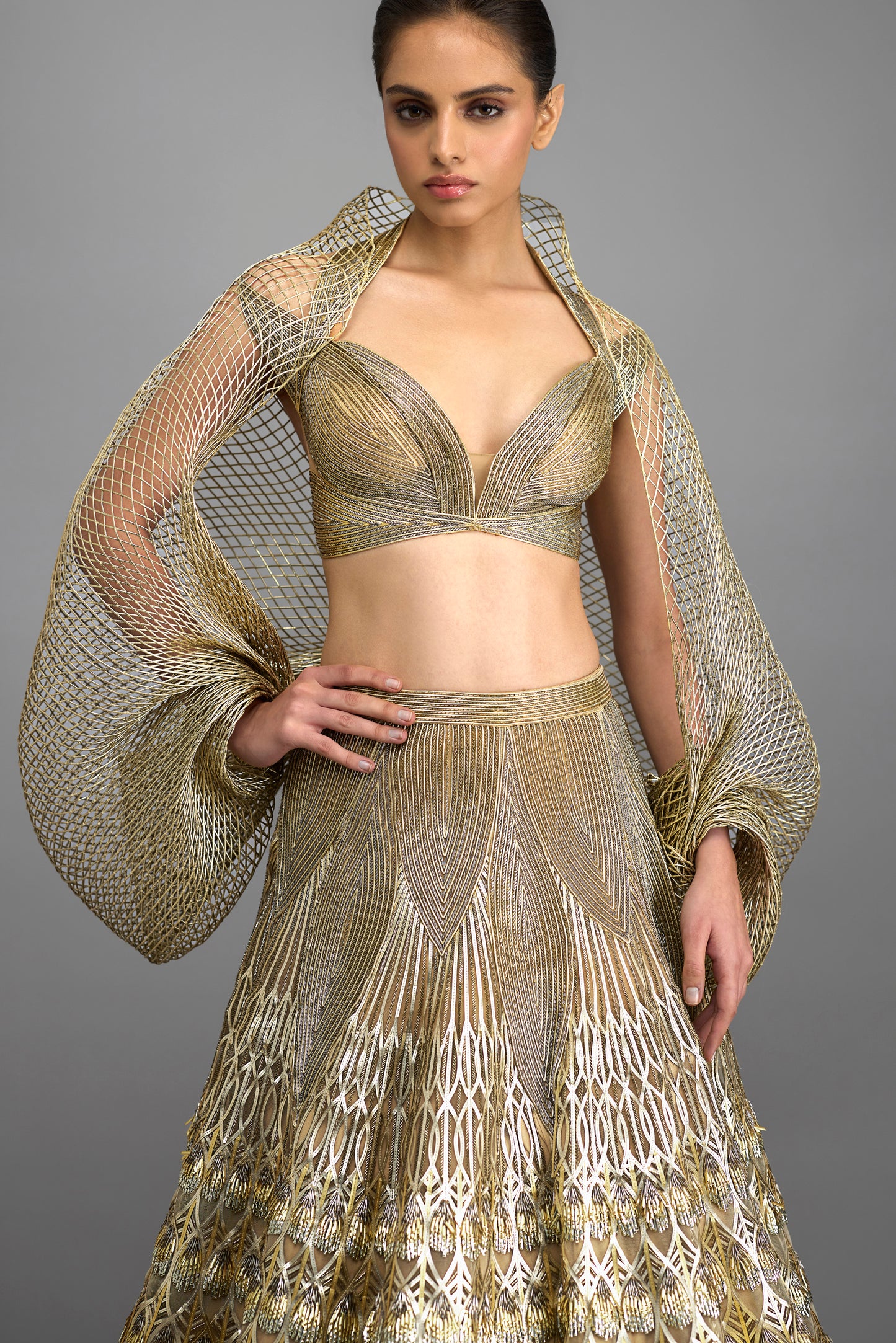 Structured Corded Top And Cape With Skirt