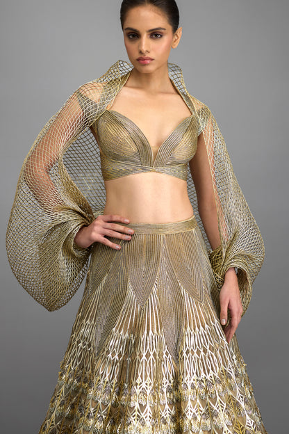 Structured Corded Top And Cape With Skirt