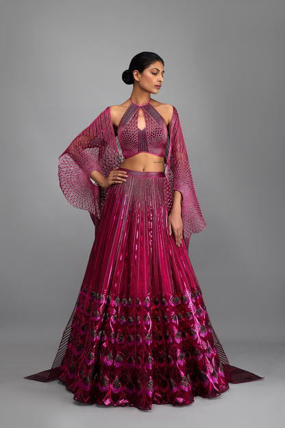 Metallic Tesselation Halter Top And Corded Cape with Skirt