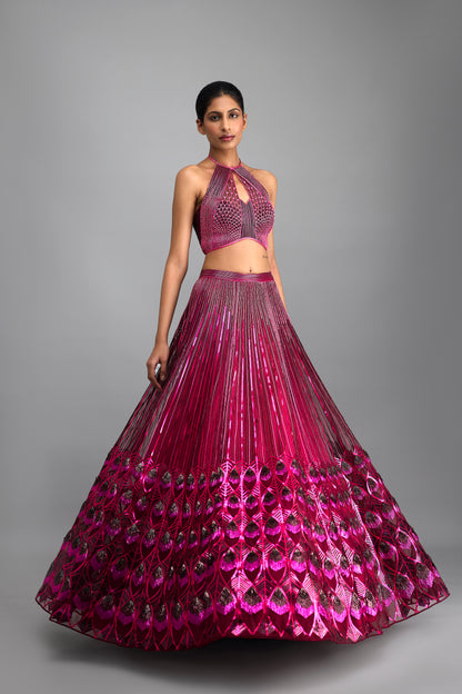Metallic Tesselation Halter Top And Corded Cape with Skirt