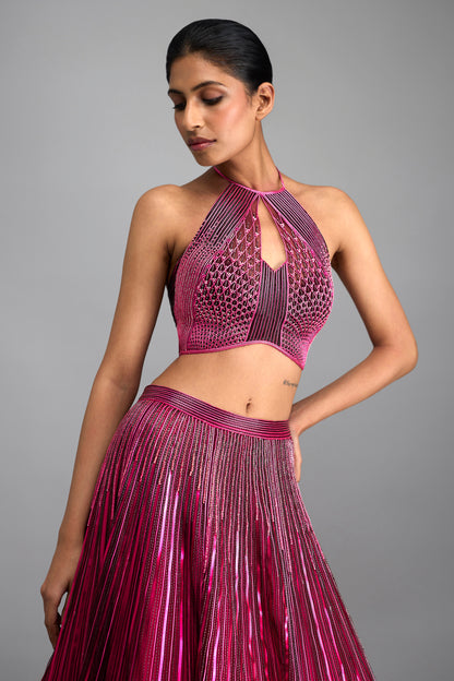 Metallic Tesselation Halter Top And Corded Cape with Skirt
