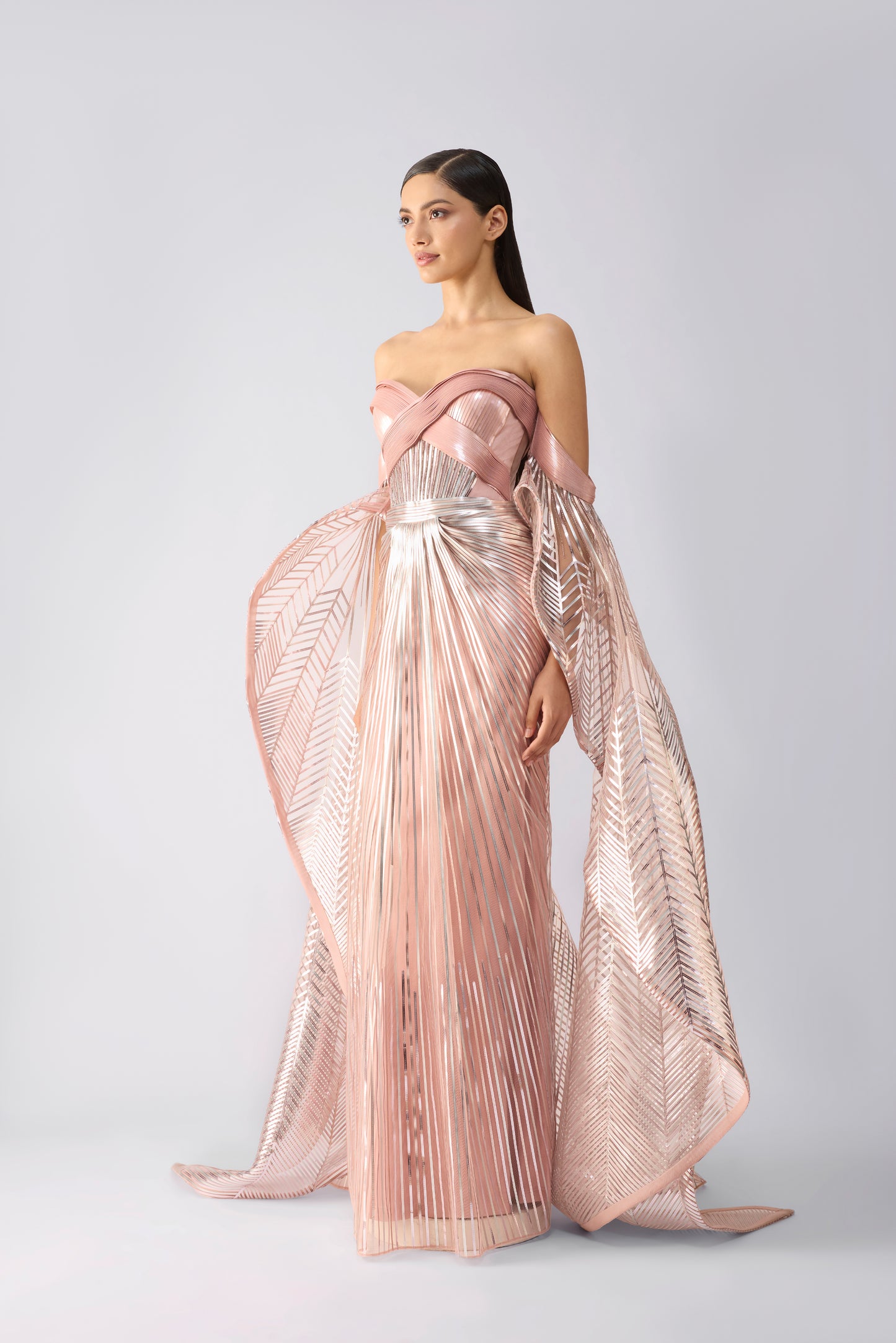 Metallic Gown With Sunray Wings