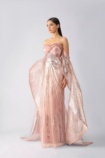 Metallic Gown With Sunray Wings