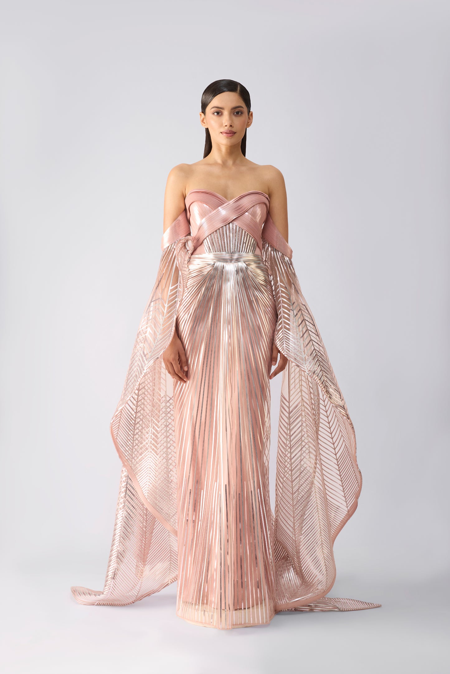 Metallic Gown With Sunray Wings