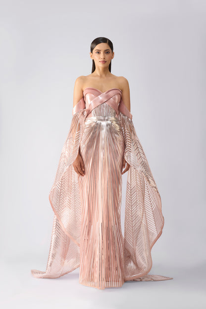 Metallic Gown With Sunray Wings