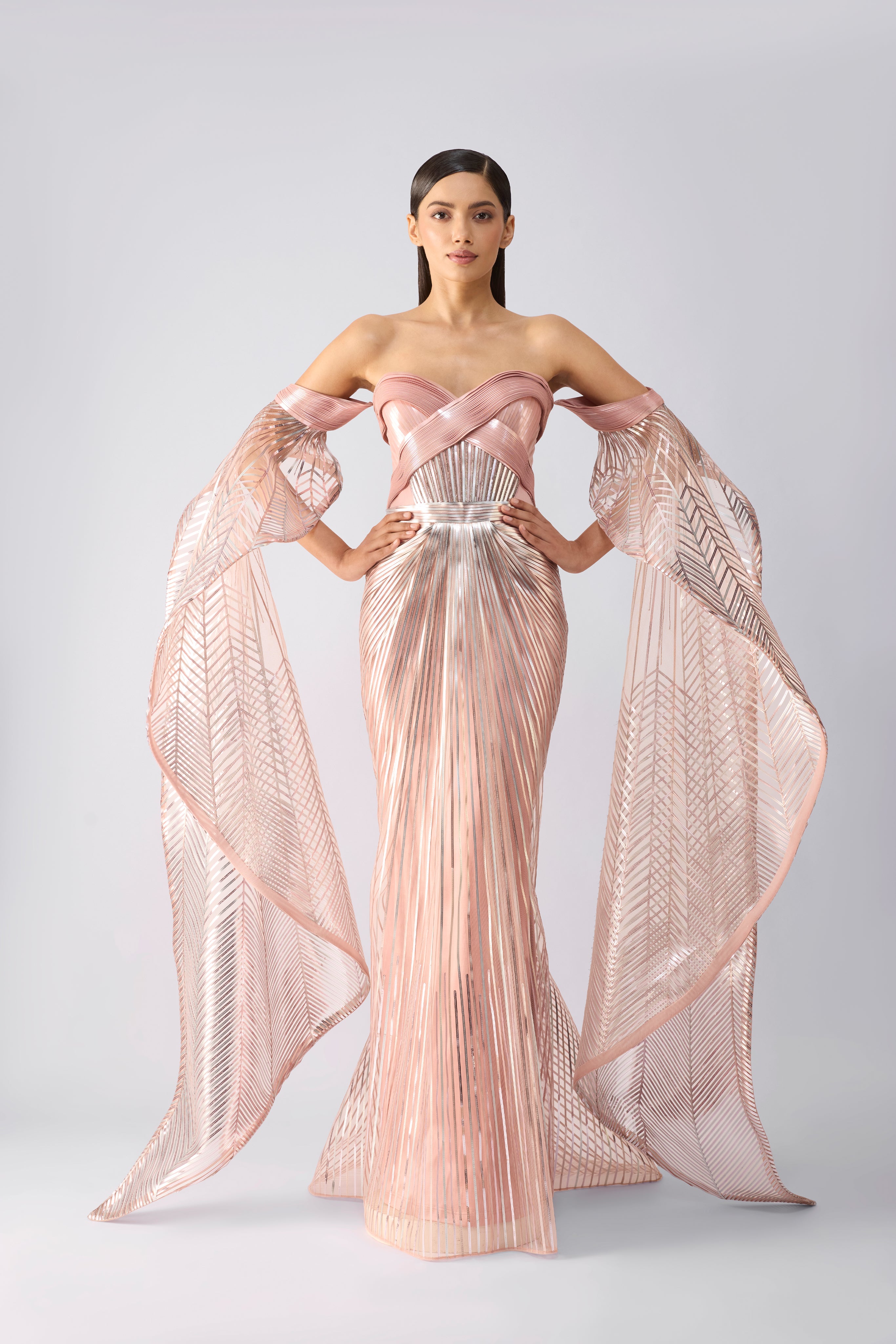 Metallic Gown With Sunray Wings