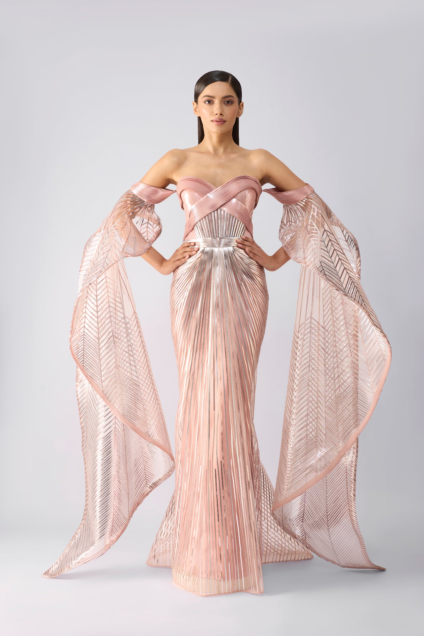 Metallic Gown With Sunray Wings