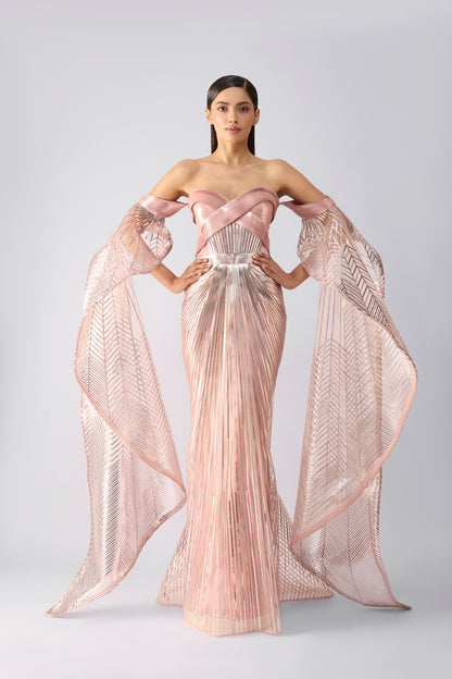 Metallic Gown With Sunray Wings