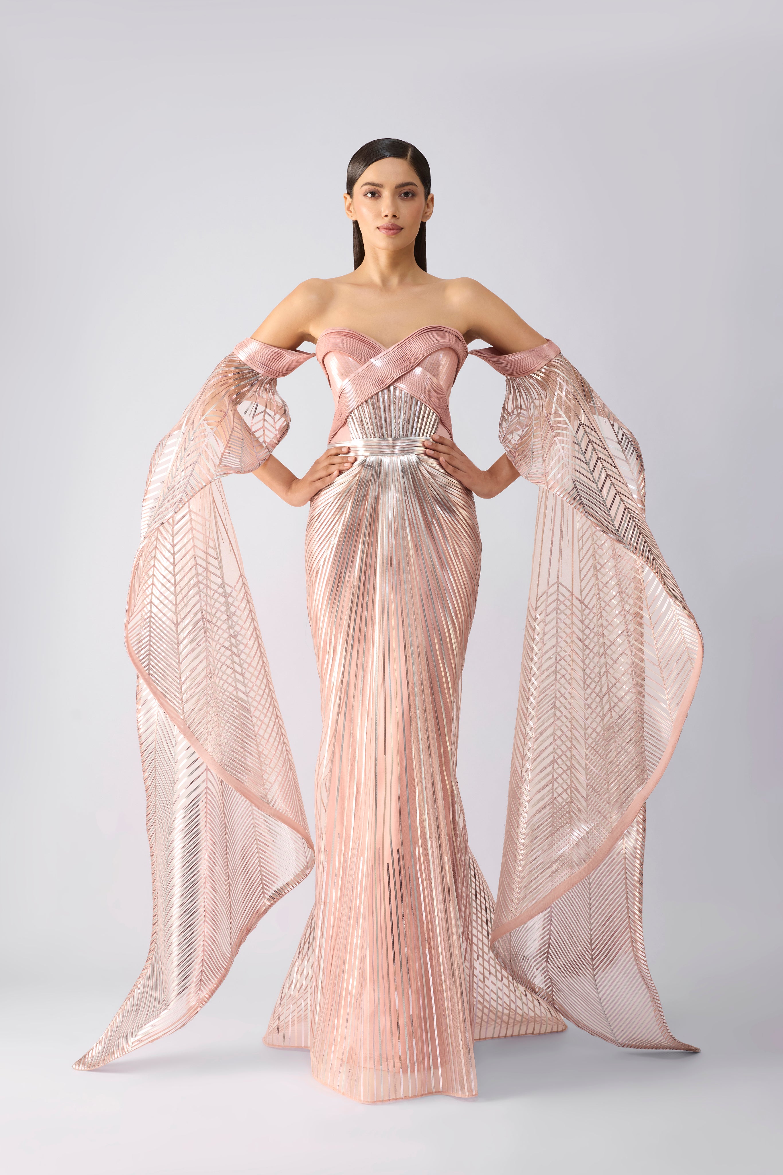 Metallic Gown With Sunray Wings