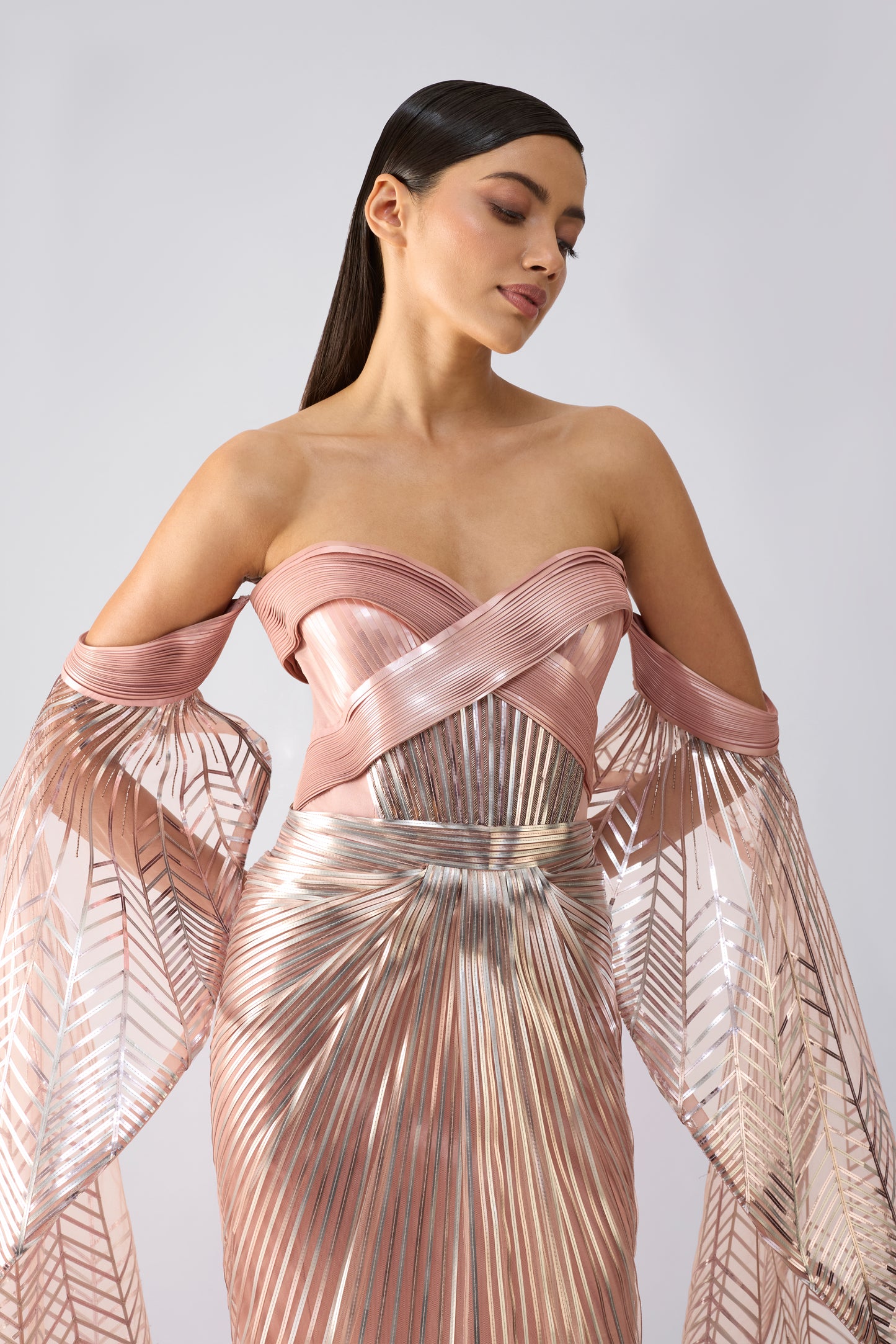 Metallic Gown With Sunray Wings