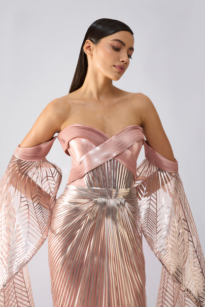 Metallic Gown With Sunray Wings