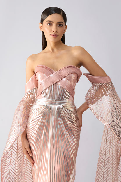 Metallic Gown With Sunray Wings