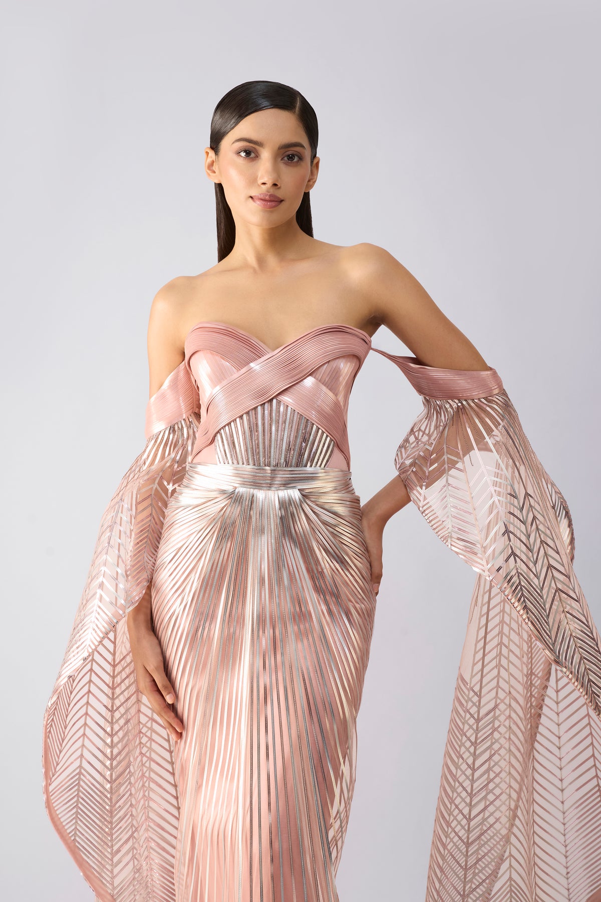 Metallic Gown With Sunray Wings