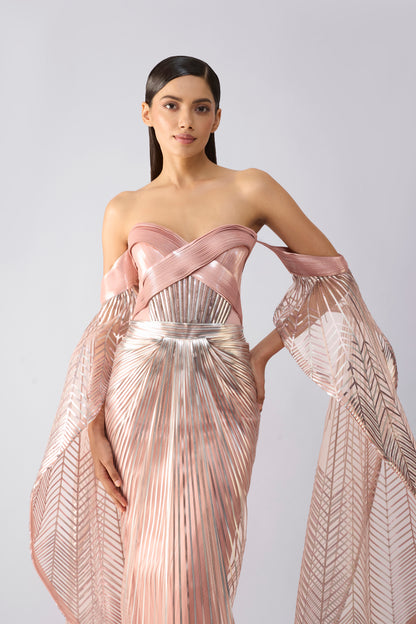 Metallic Gown With Sunray Wings