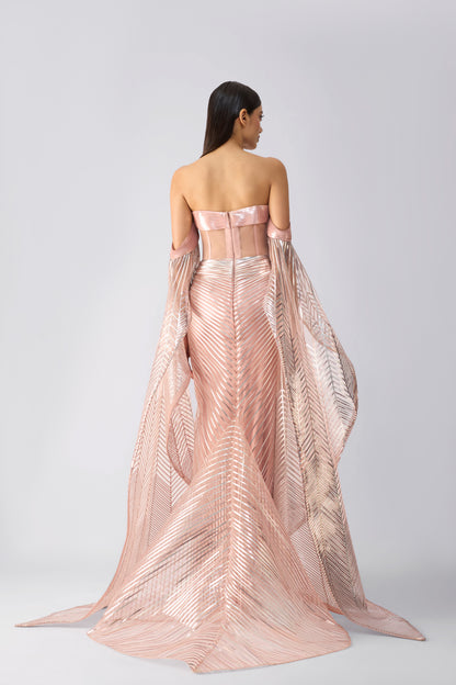 Metallic Gown With Sunray Wings