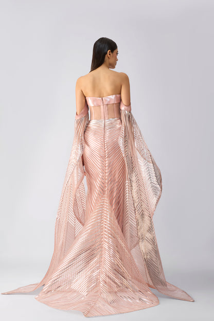 Metallic Gown With Sunray Wings