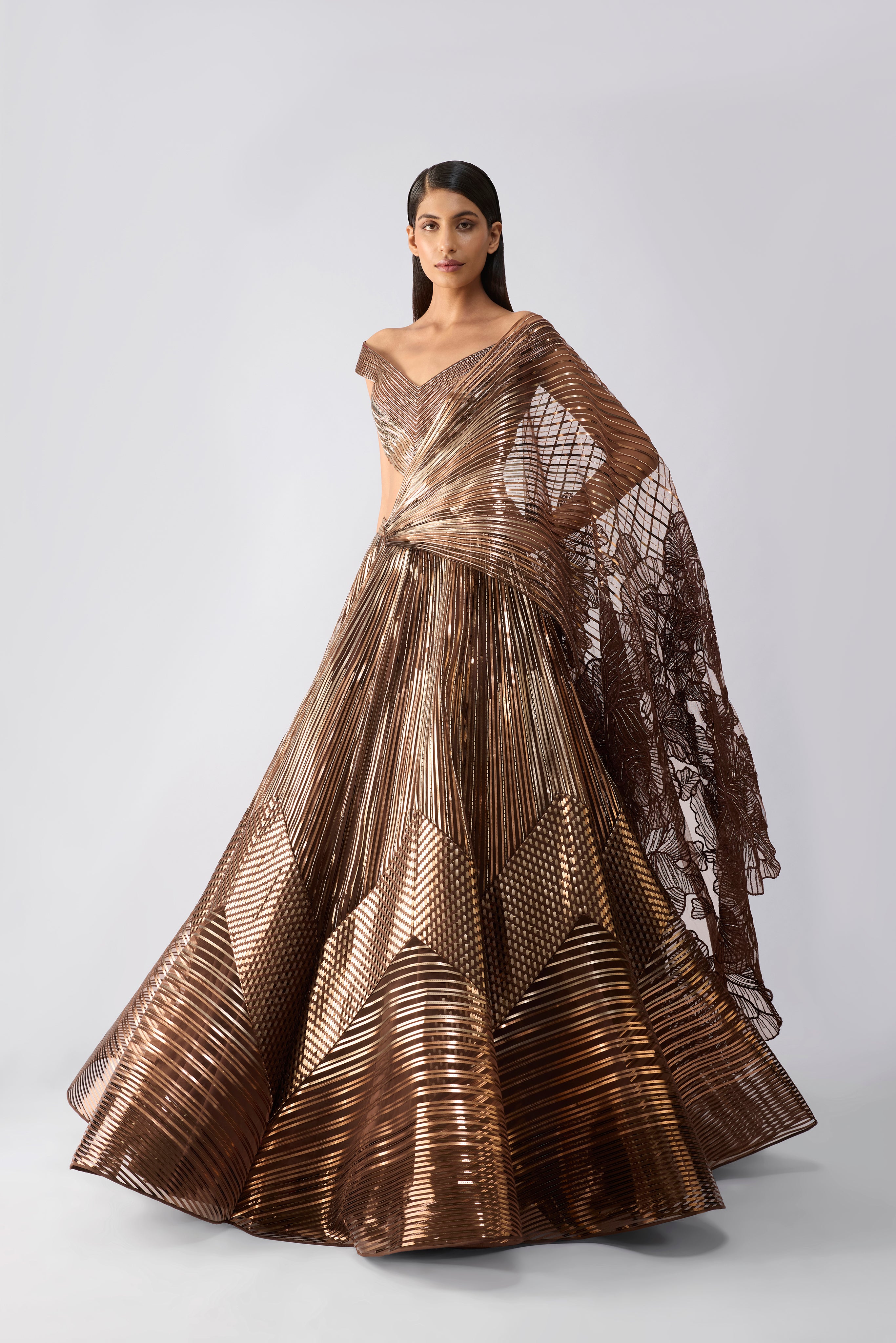 Metallic Ombre Skirt And Top With Drape