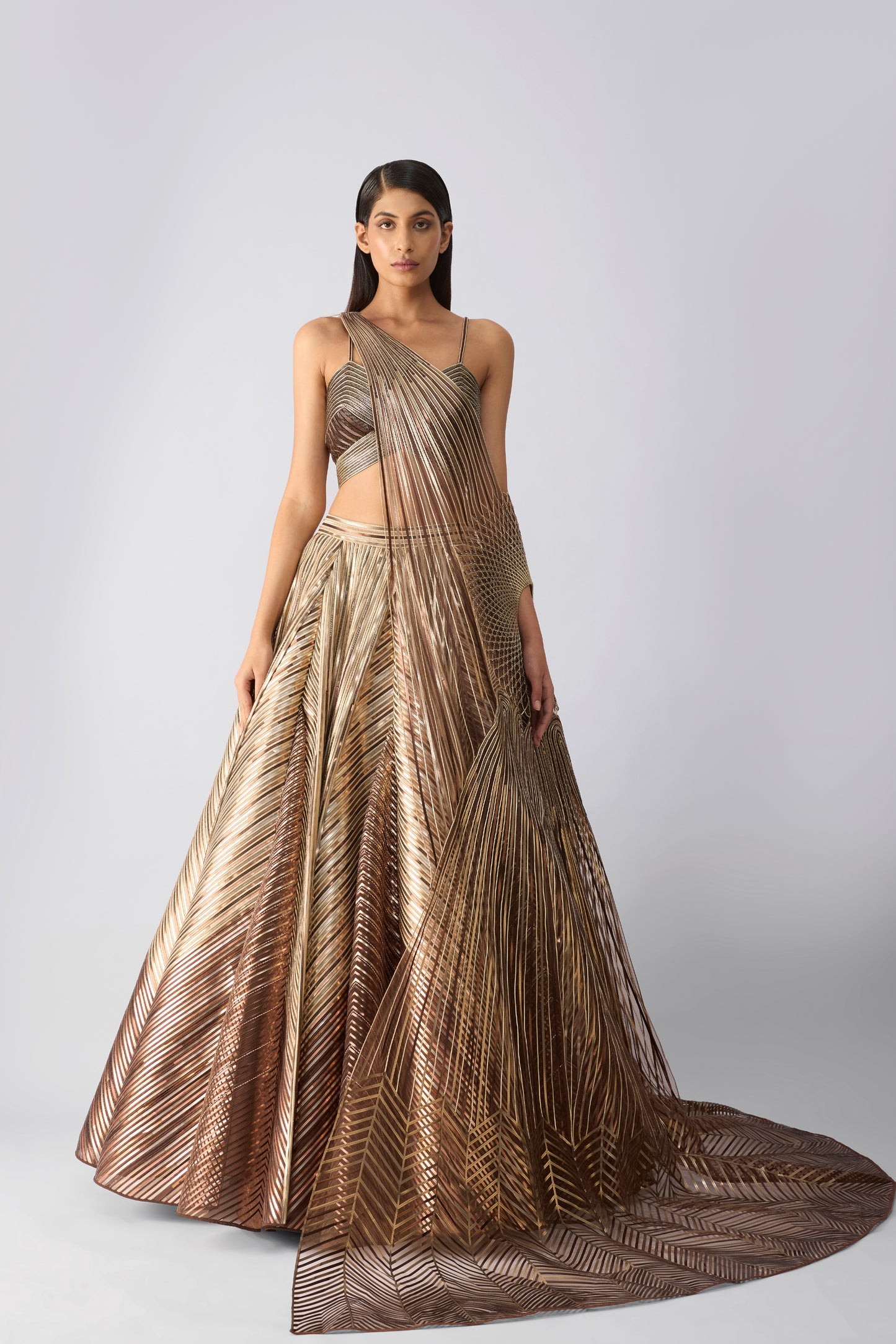 Structured Metallic Top With Drape And Skirt