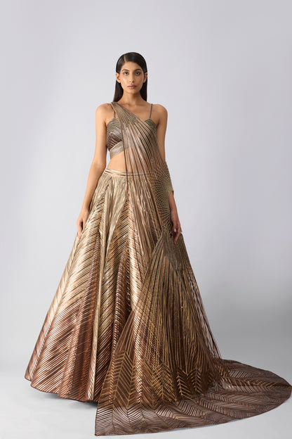 Structured Metallic Top With Drape And Skirt