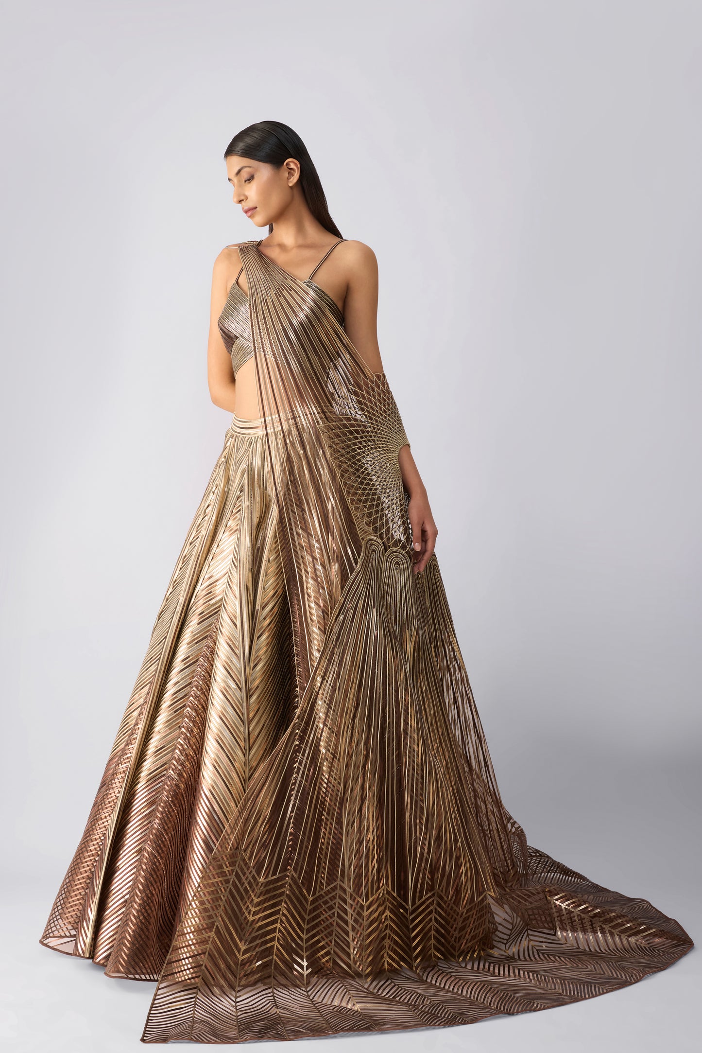 Structured Metallic Top With Drape And Skirt