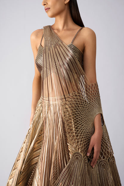 Structured Metallic Top With Drape And Skirt