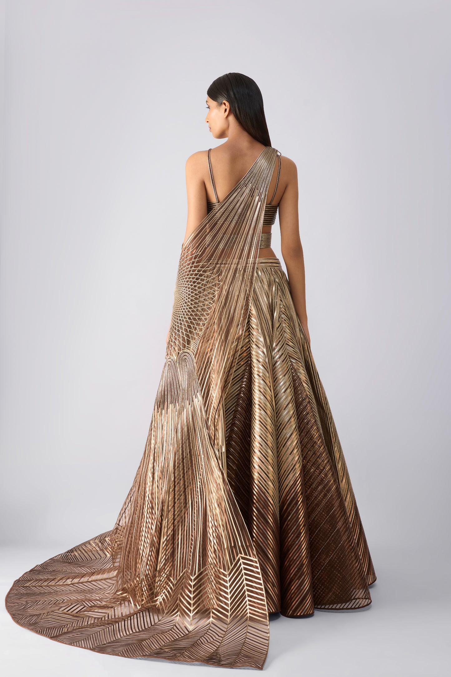 Structured Metallic Top With Drape And Skirt