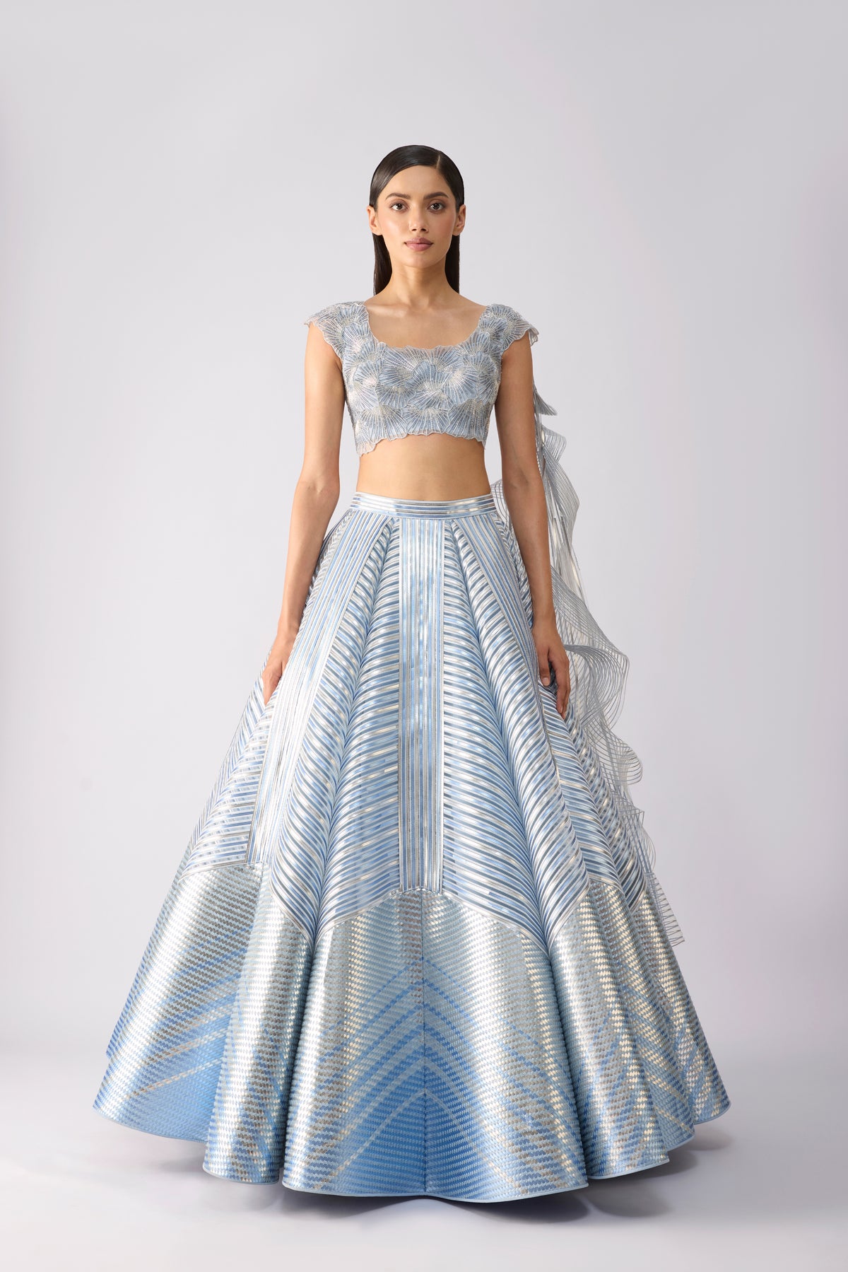 Corded Top With Metallic Skirt And Drape