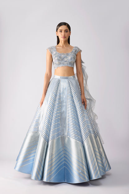 Corded Top With Metallic Skirt And Drape