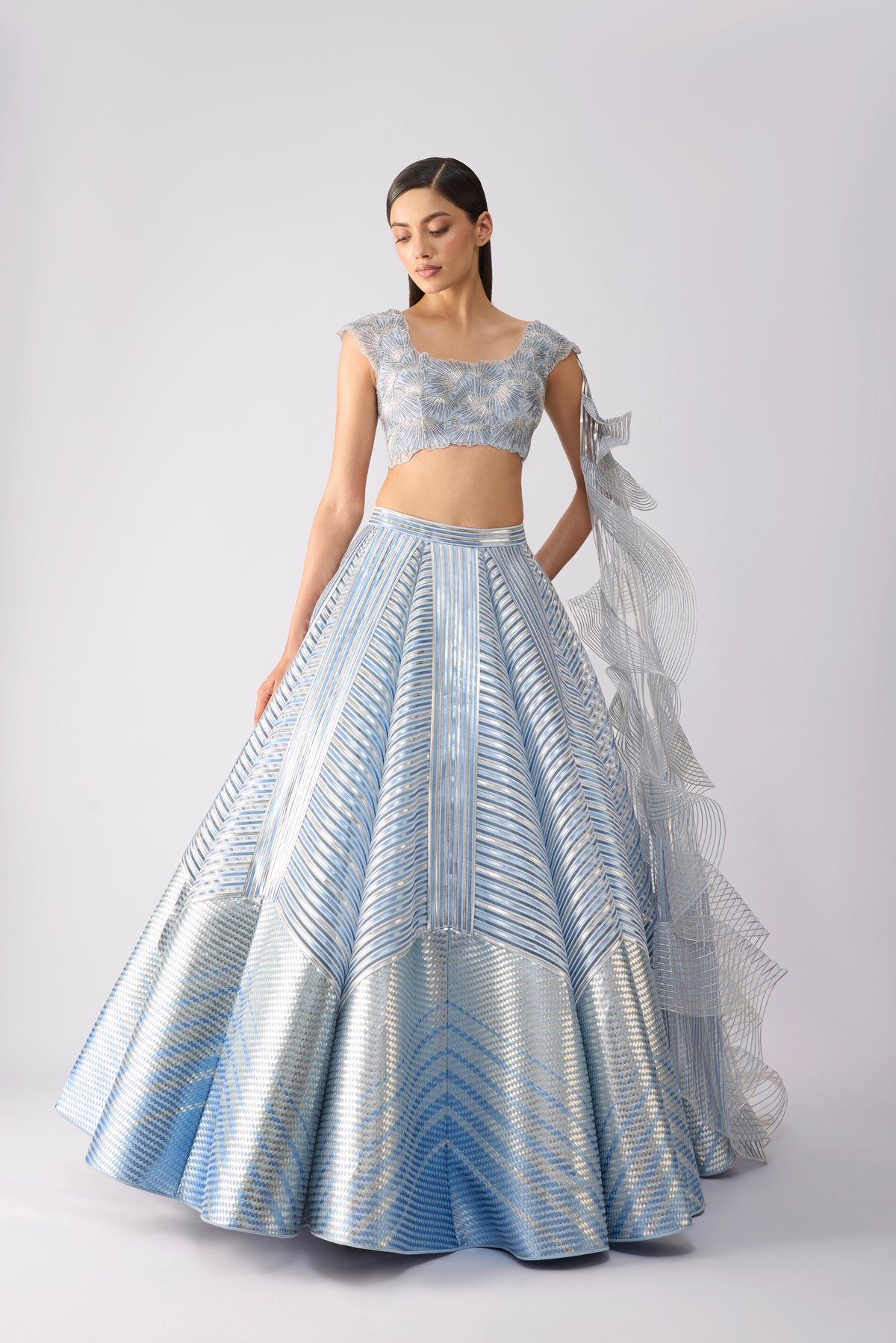 Corded Top With Metallic Skirt And Drape
