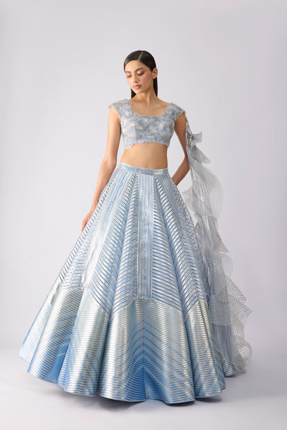 Corded Top With Metallic Skirt And Drape
